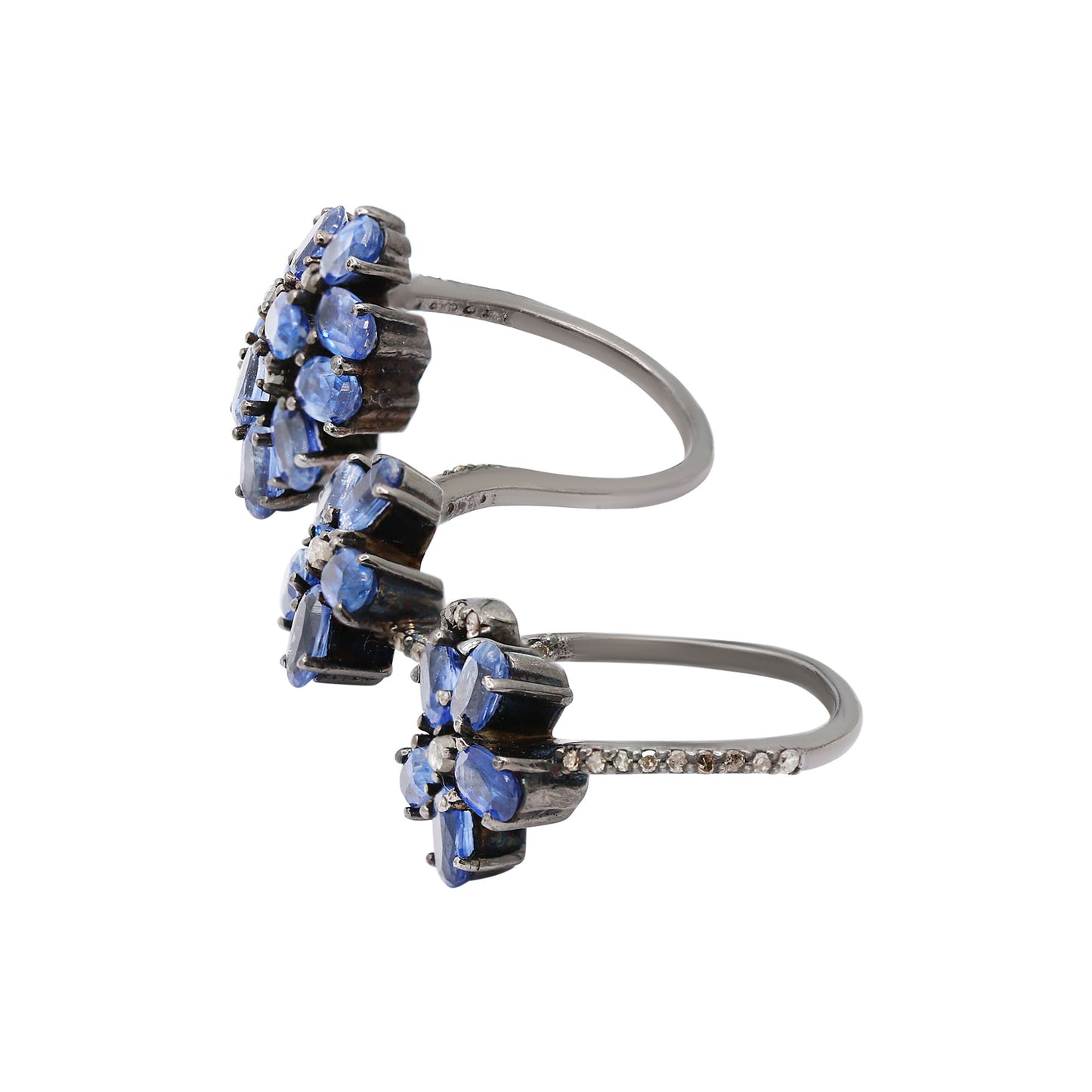 Natural Kyanite & Diamond 925 Sterling Silver Black Rhodium Ring