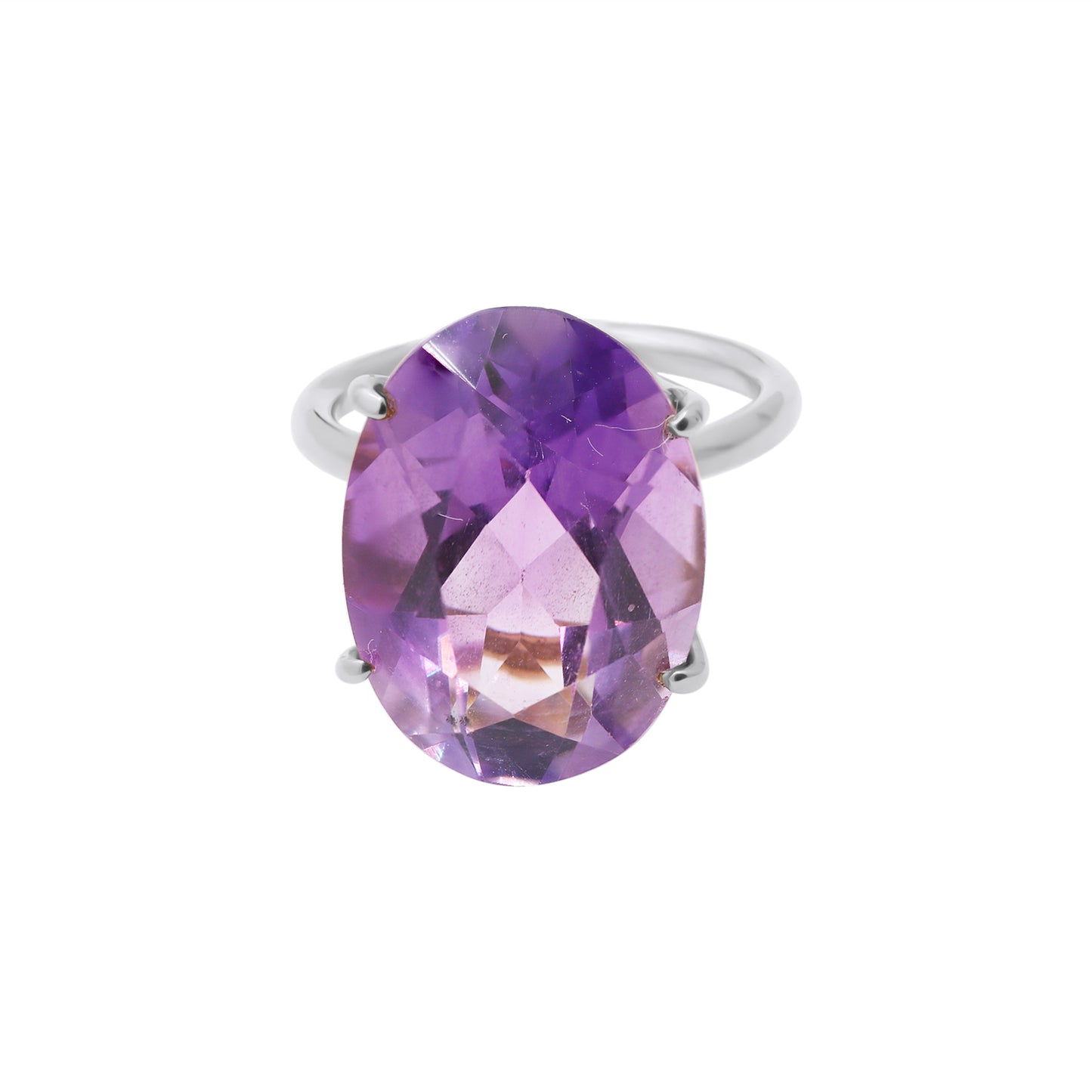 Natural Oval Cut Amethyst 925 Sterling Silver Gold Plated Ring