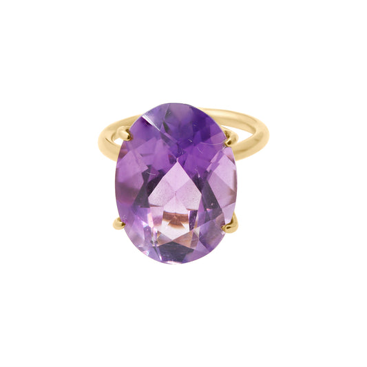 Natural Oval Cut Amethyst 925 Sterling Silver Gold Plated Ring