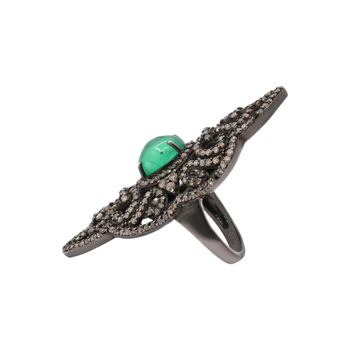 Natural Emerald And diamond 925 Sterling Silver Black Rhodium Ring
