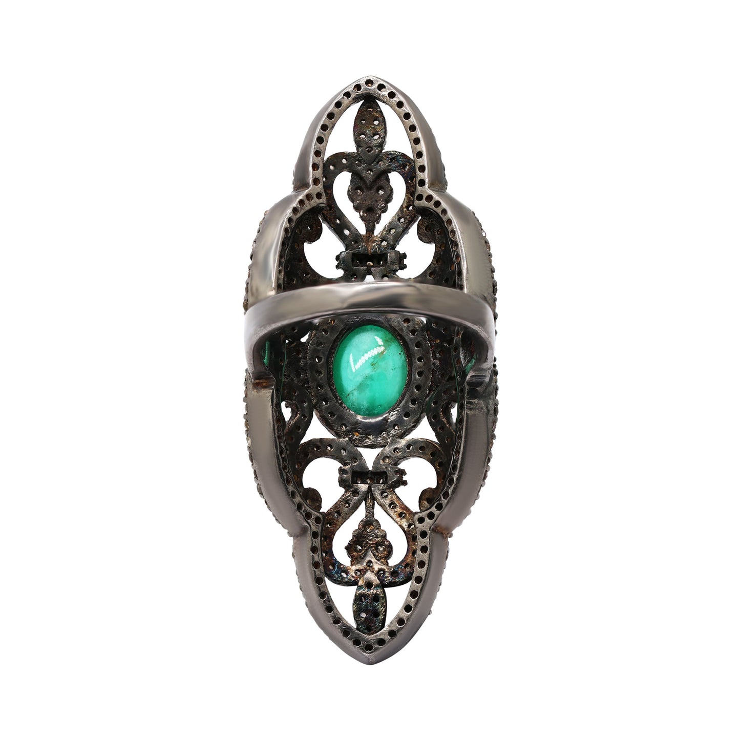 Natural Emerald And diamond 925 Sterling Silver Black Rhodium Ring