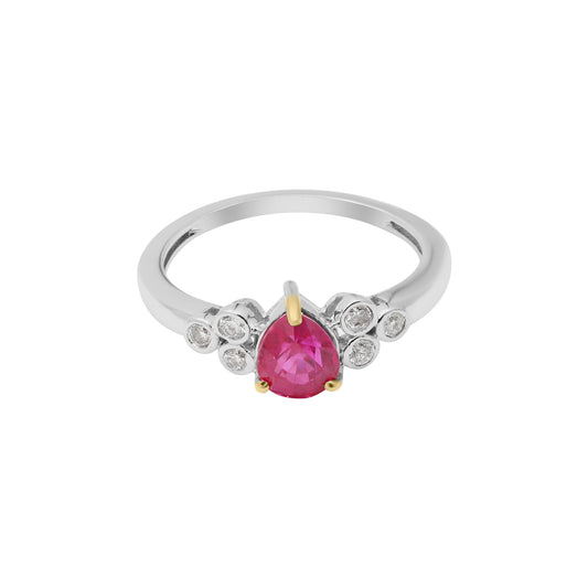Natural Pear Shaped Ruby With Diamond Ring In 18k White Gold