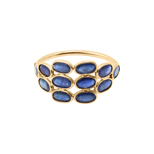 Natural Blue Sapphire Oval Cut Gemstone 18K Gold Ring