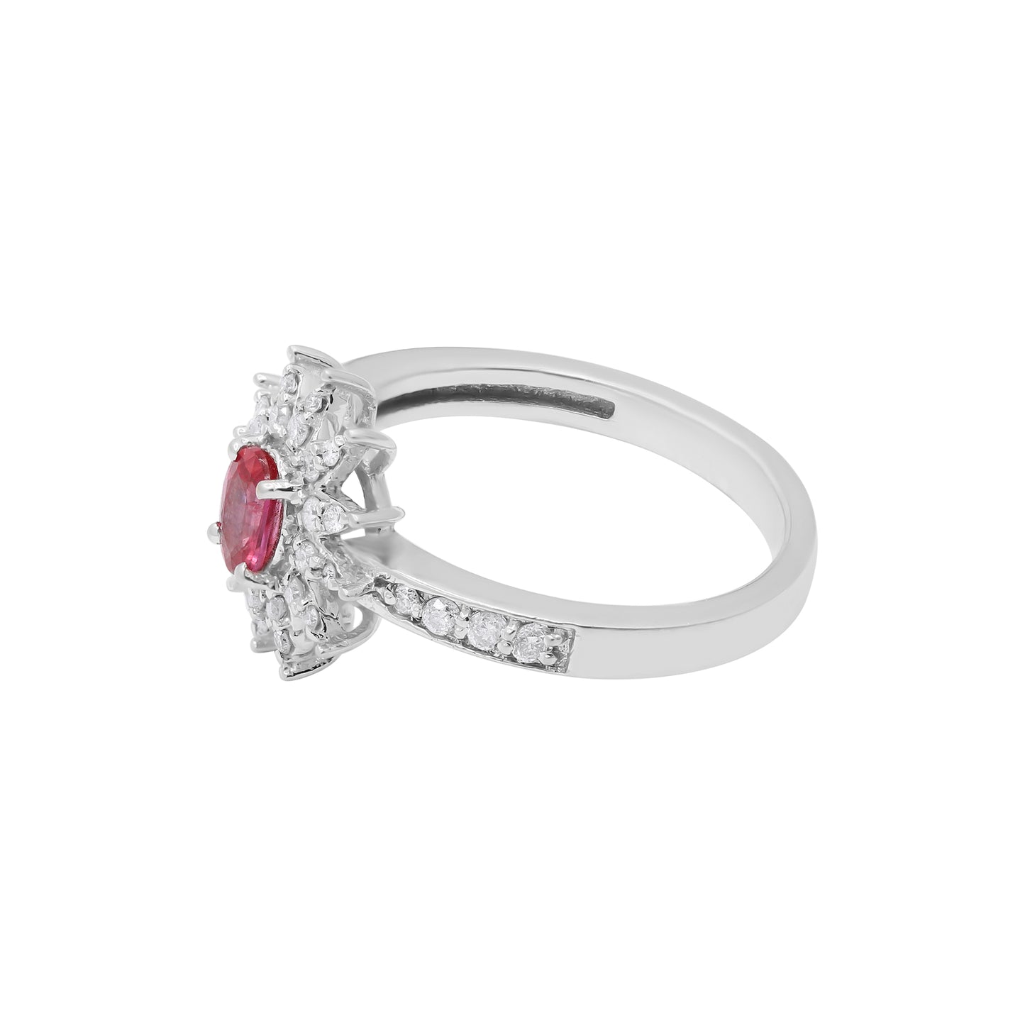 Natural Oval Cut Ruby With Diamond Gold Ring In 18k White Gold