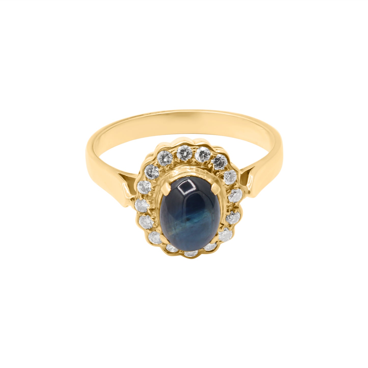 Natural Blue Sapphire And Diamond 18K Yellow Gold Ring