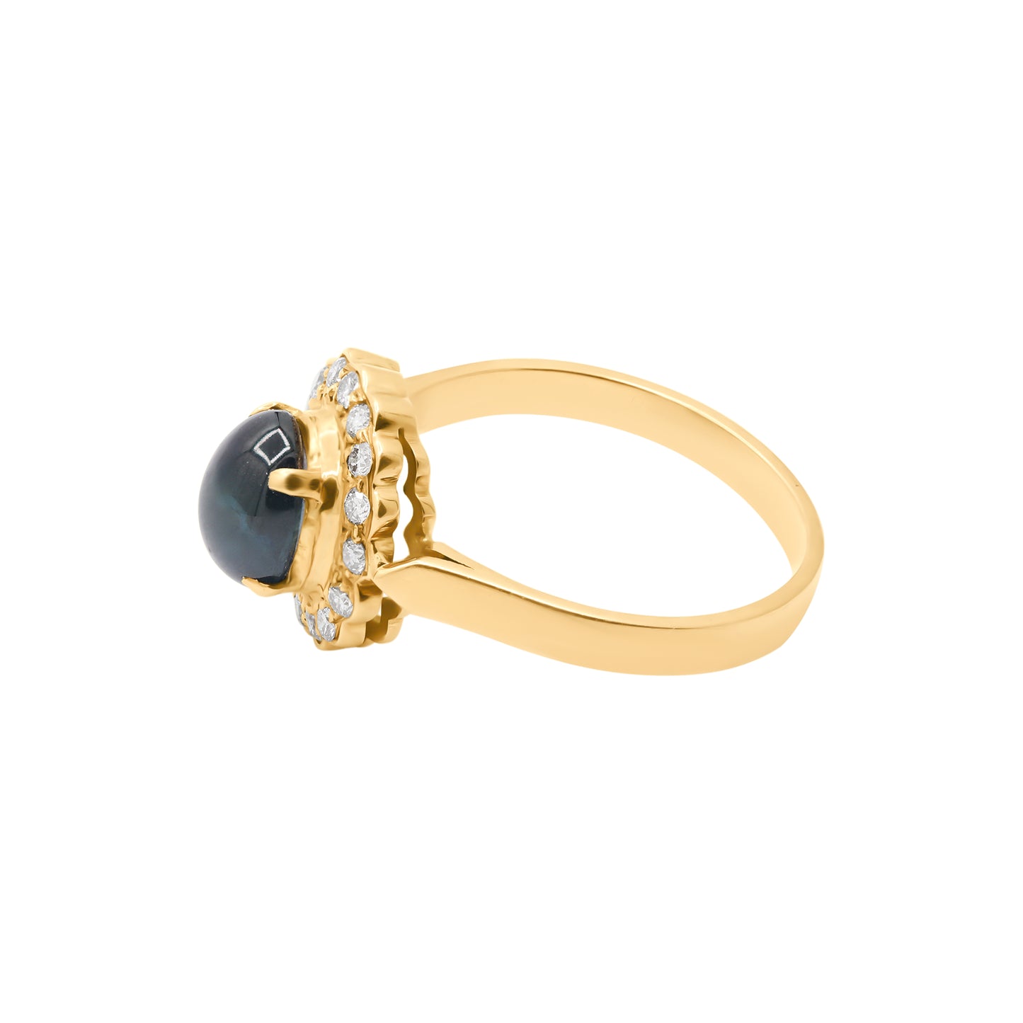 Natural Blue Sapphire And Diamond 18K Yellow Gold Ring