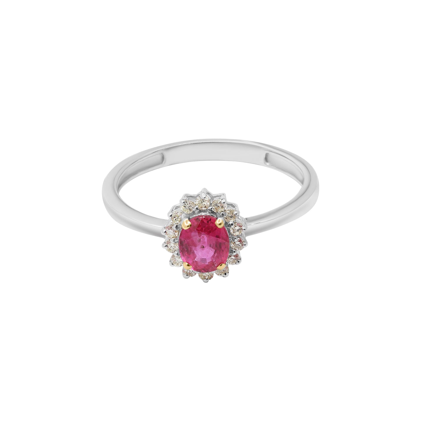 Natural Oval Shaped Ruby And Diamond White Gold Ring In 14k White Gold