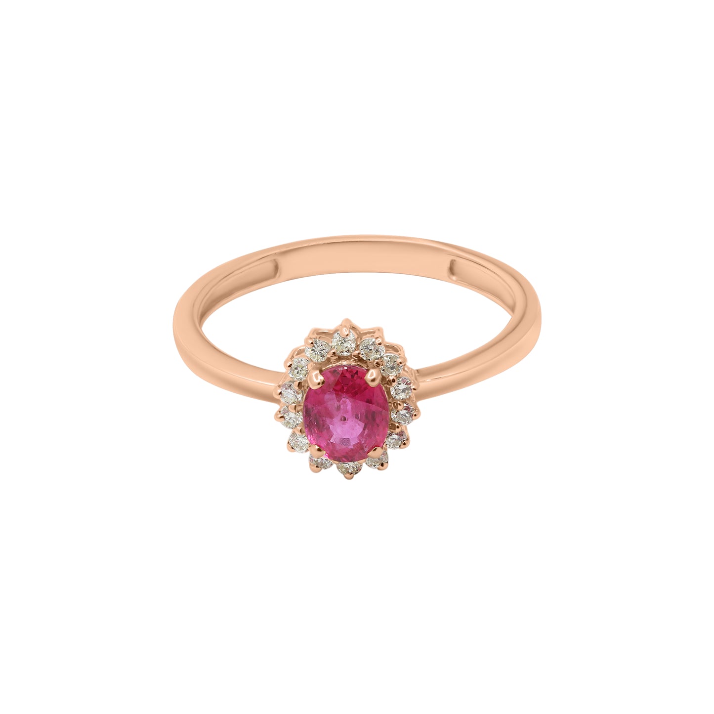 Natural Oval Shaped Ruby And Diamond White Gold Ring In 14k White Gold