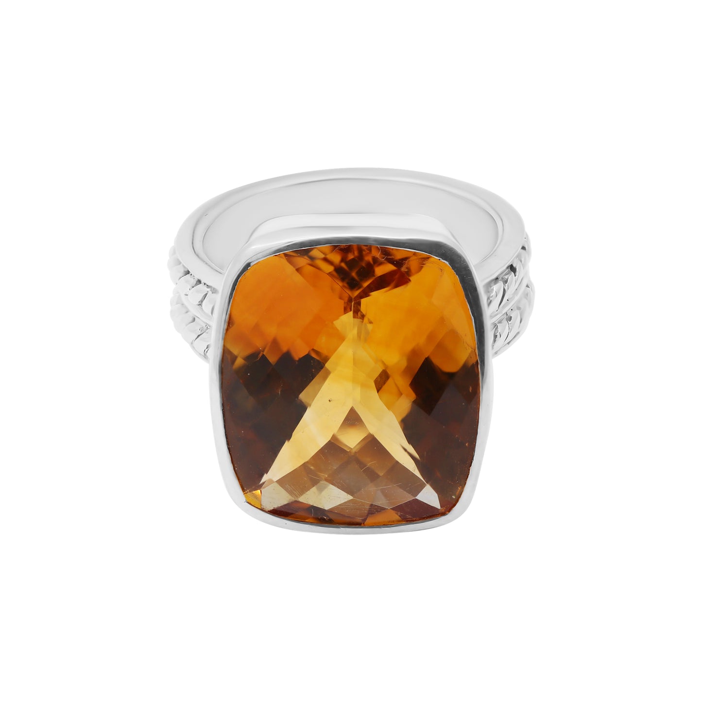 Natural Rectangle Shaped Citrine Gemstone In 9K Rose Gold Ring