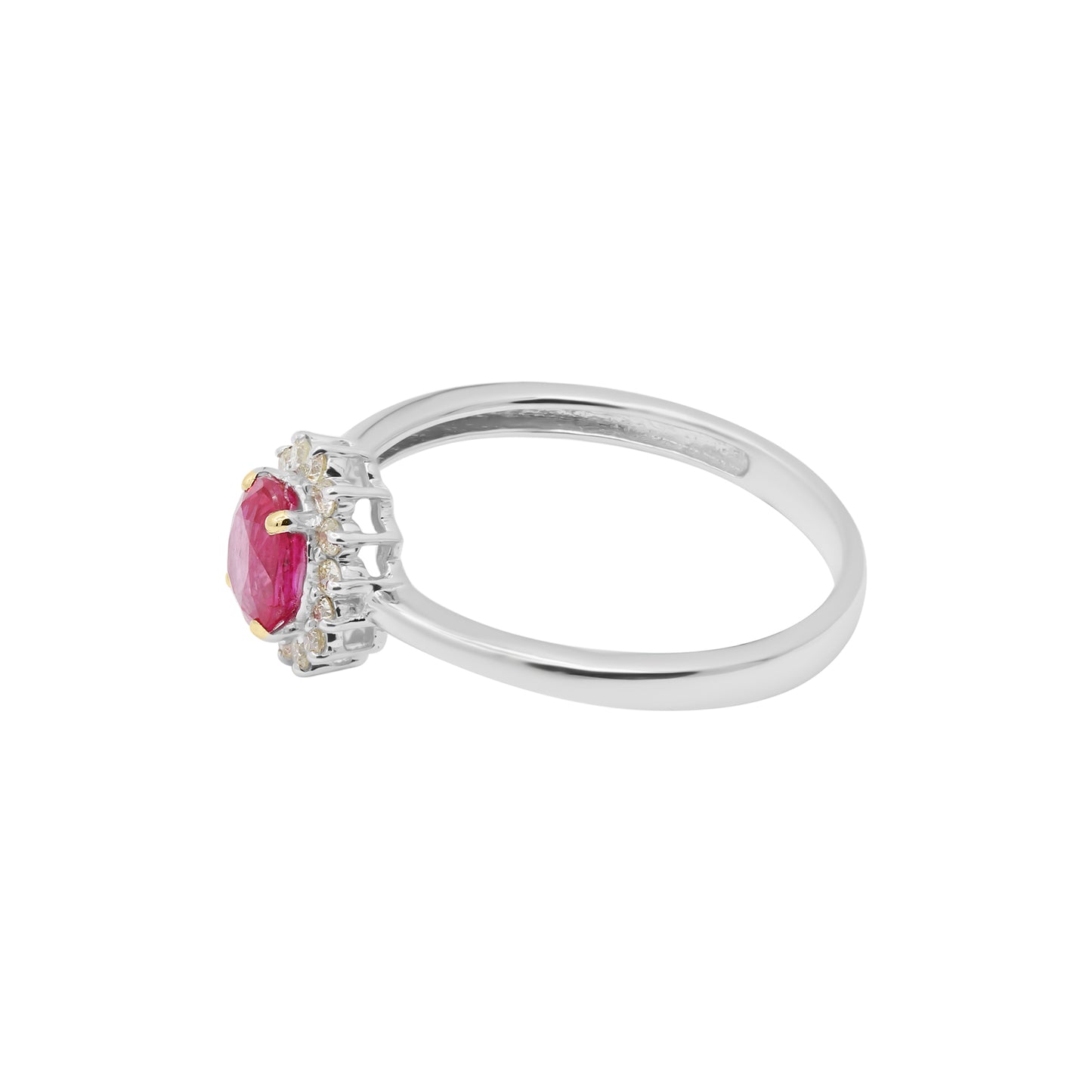 Natural Oval Shaped Ruby And Diamond White Gold Ring In 14k White Gold