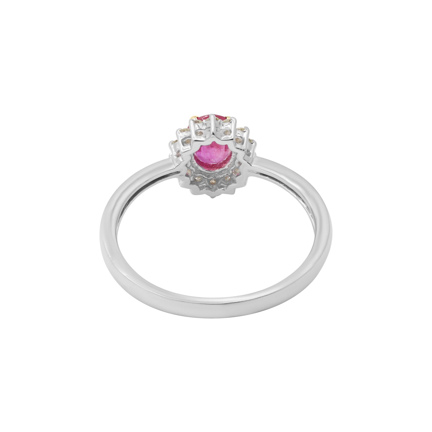 Natural Oval Shaped Ruby And Diamond White Gold Ring In 14k White Gold