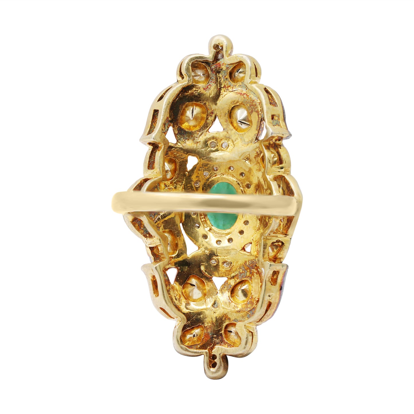 Natural Emerald And Polki Diamond 925 Sterling Silver Gold Plated Ring