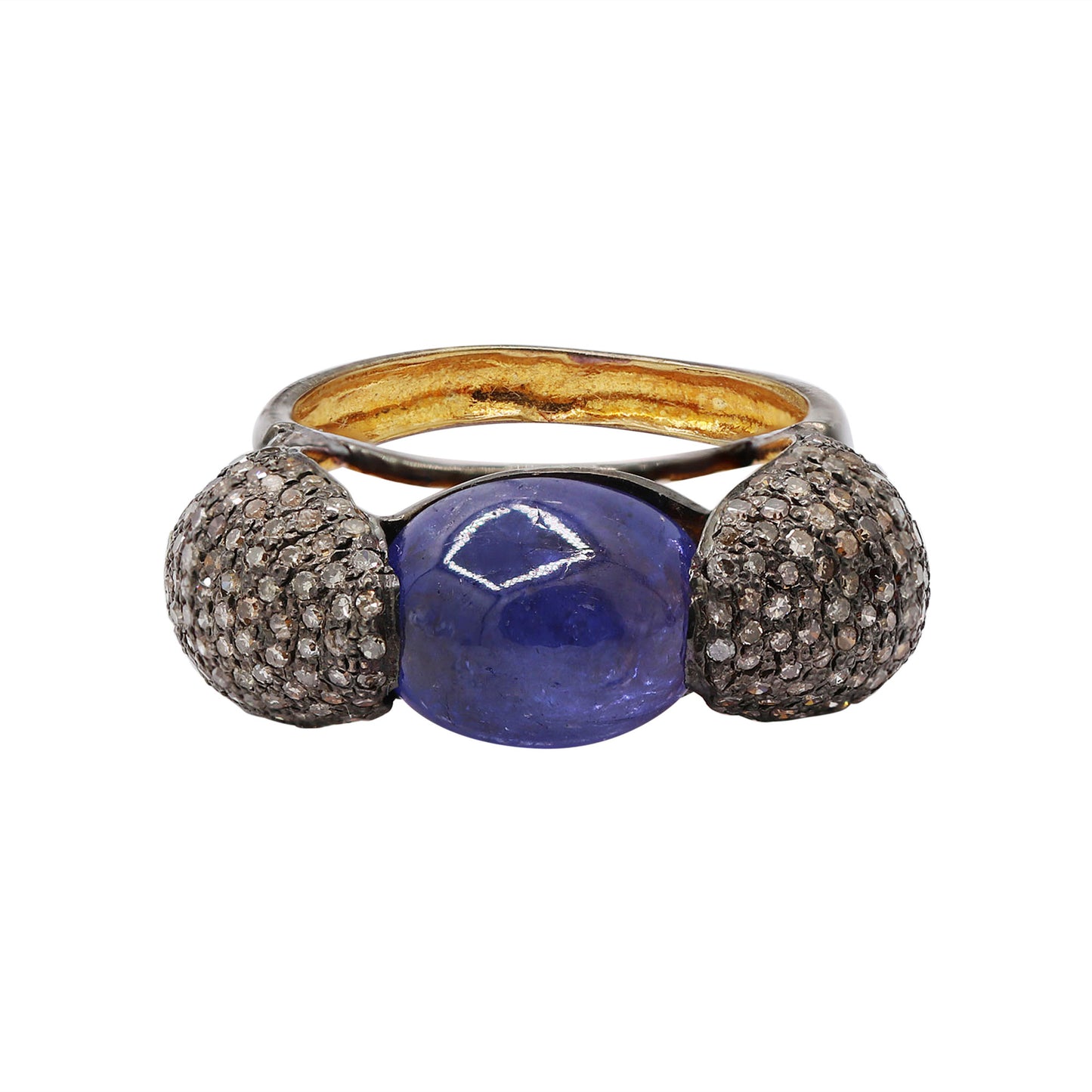 Natural Kyanite & Diamond 925 Sterling Silver Gold Plated Ring