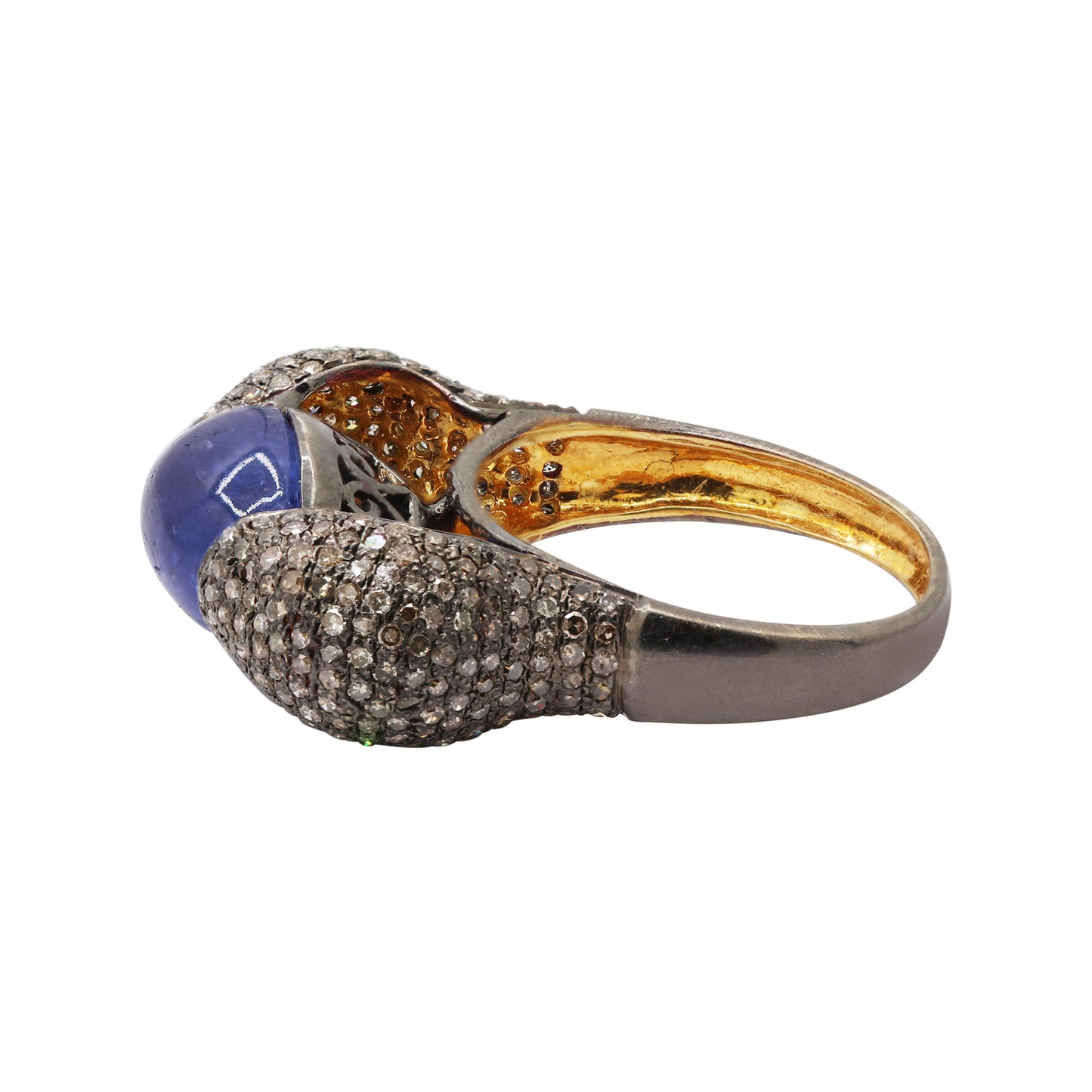 Natural Kyanite & Diamond 925 Sterling Silver Gold Plated Ring
