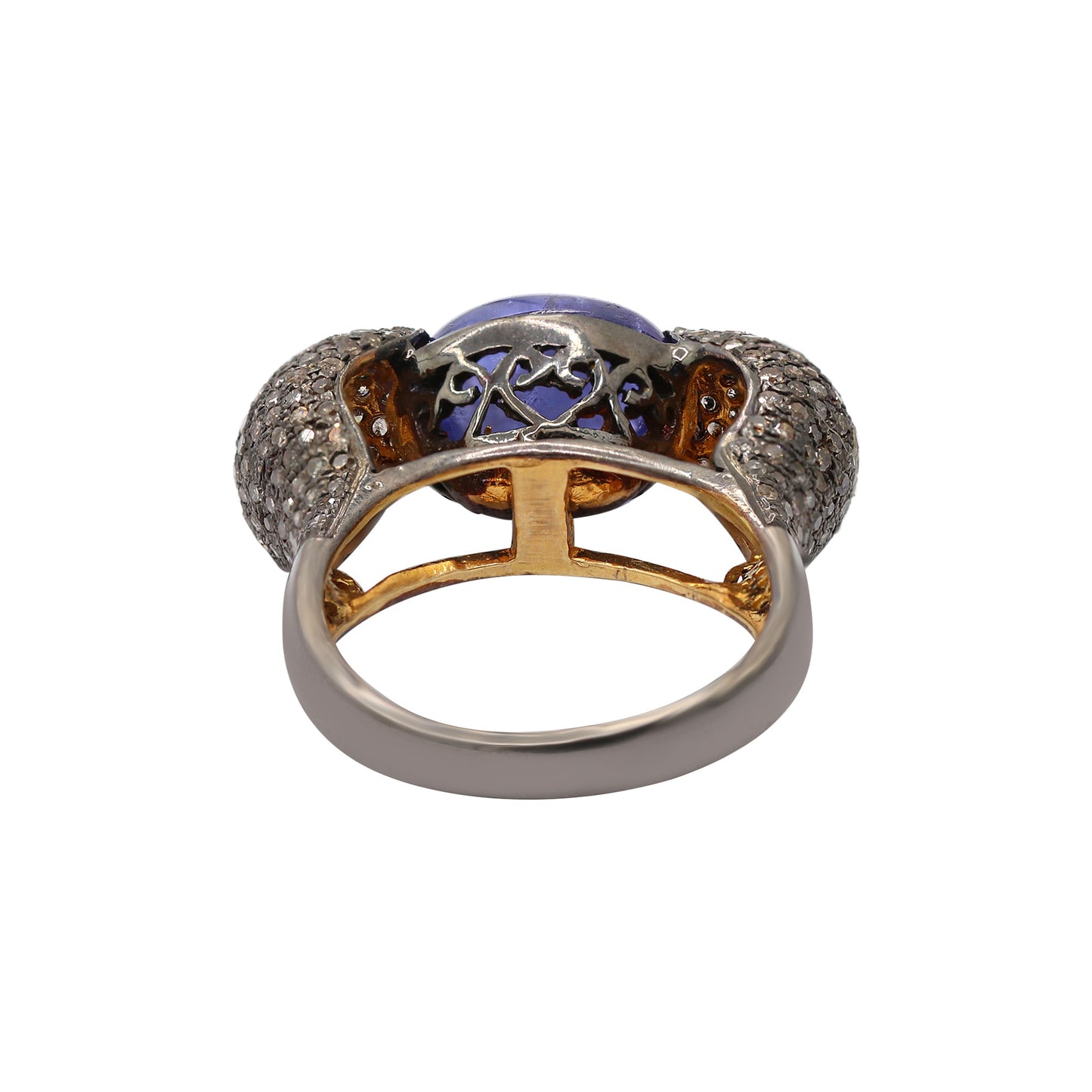 Natural Kyanite & Diamond 925 Sterling Silver Gold Plated Ring