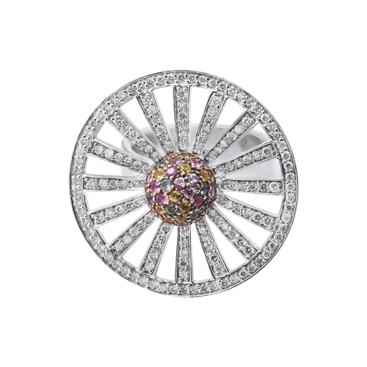 Multi-Sapphire & Diamond 18k White Gold Designer Ring