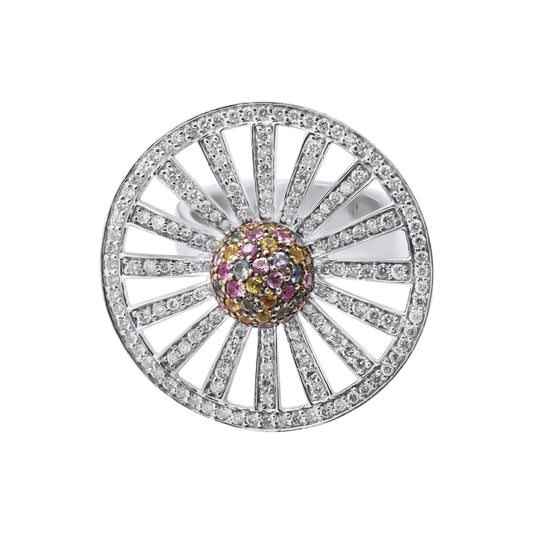 Multi-Sapphire & Diamond 18k White Gold Designer Ring