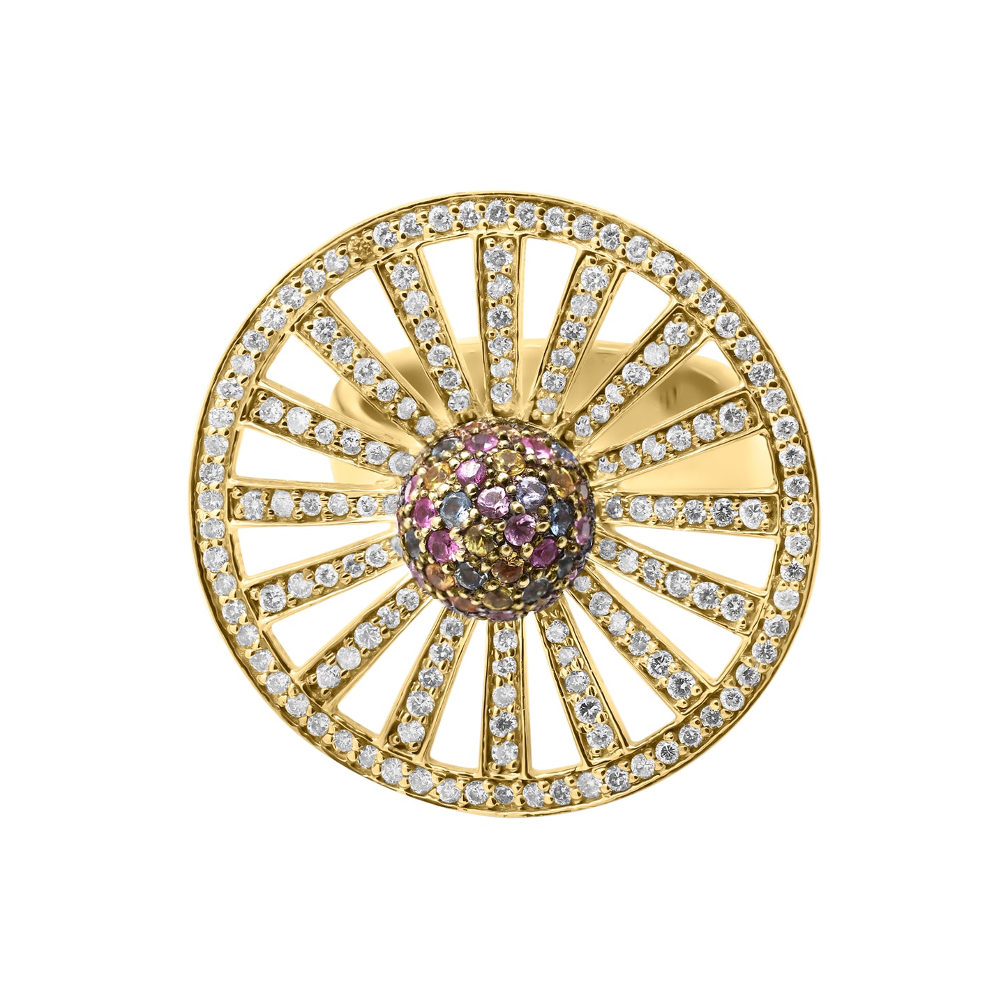 Multi-Sapphire & Diamond 18k White Gold Designer Ring