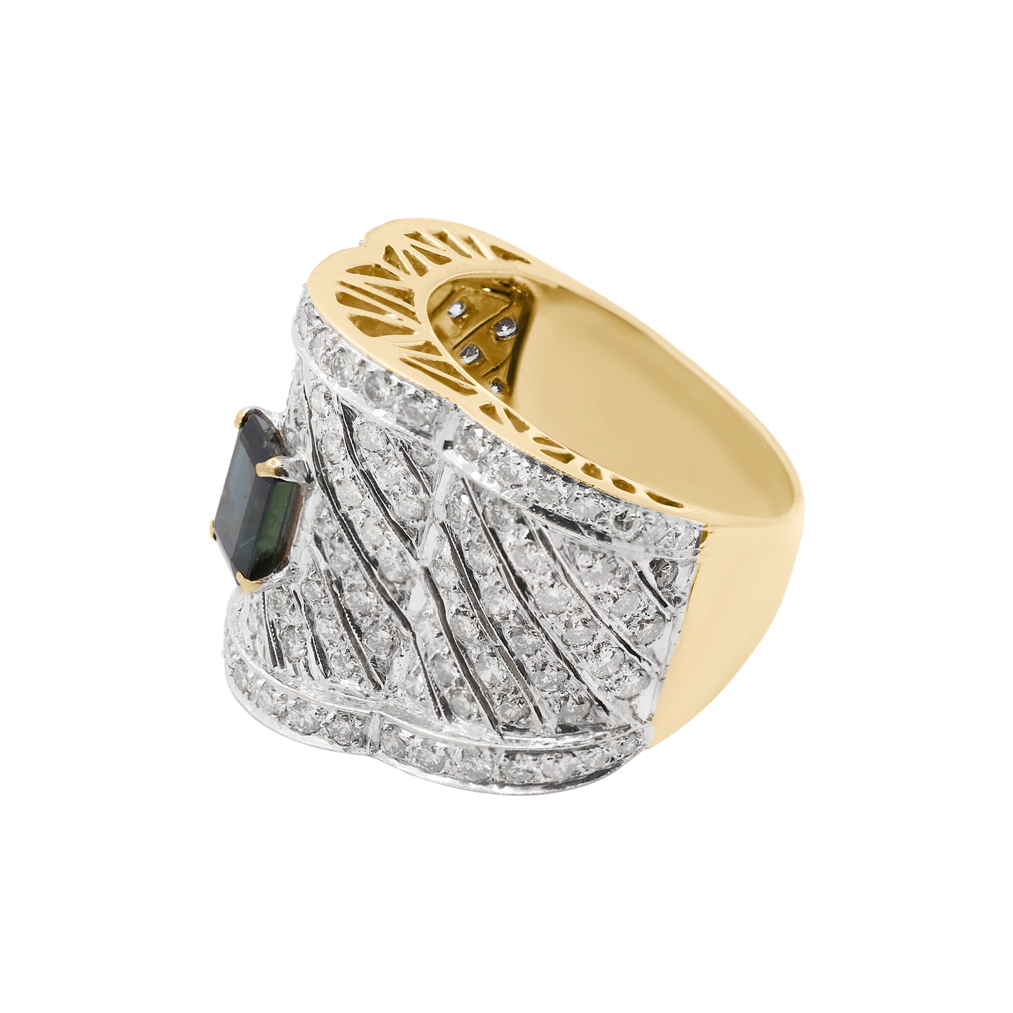 Natural Blue Sapphire & Diamond Unisex 18k Yellow Gold Ring