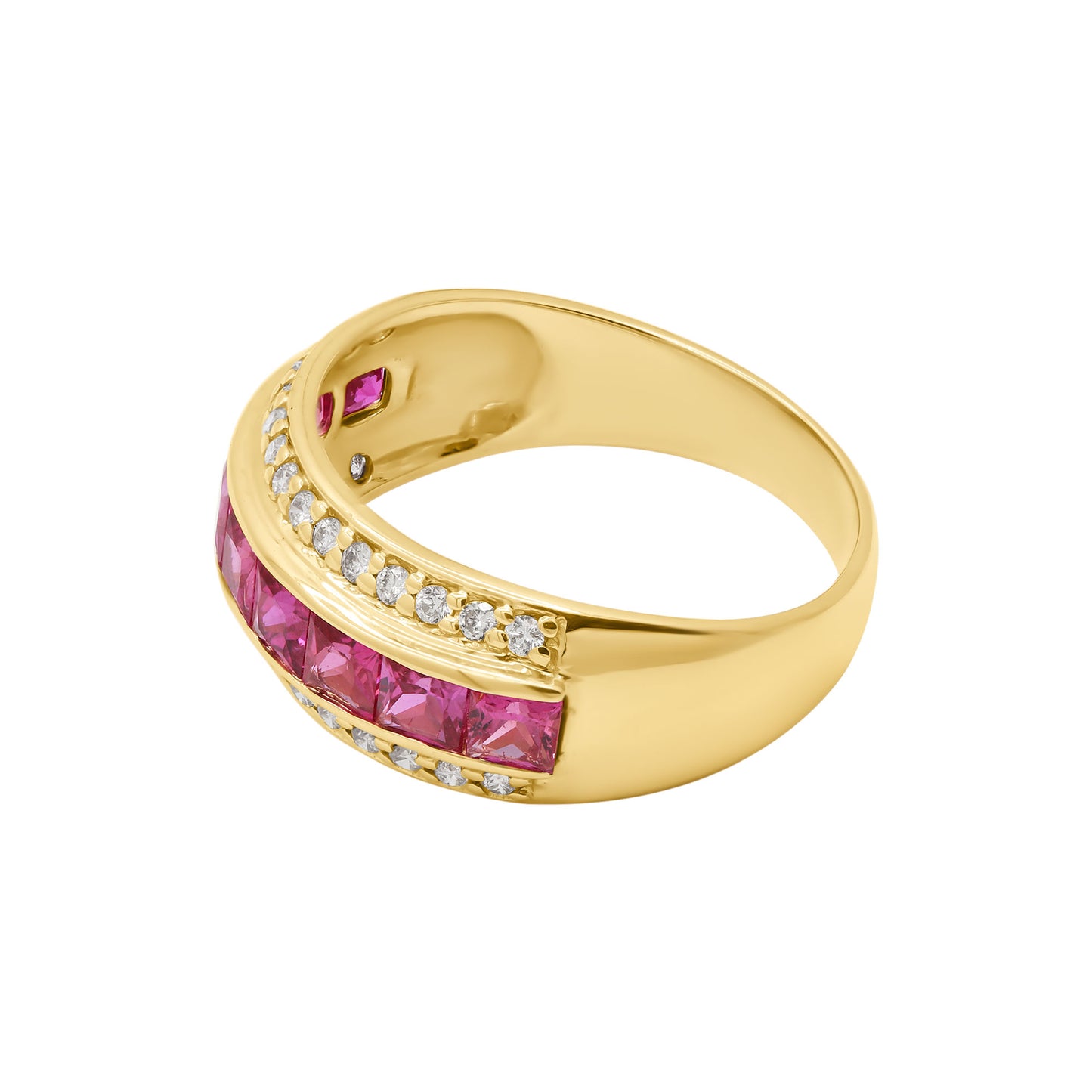Natural Ruby And Diamond Yellow Gold Band Ring In 14k Yellow Gold