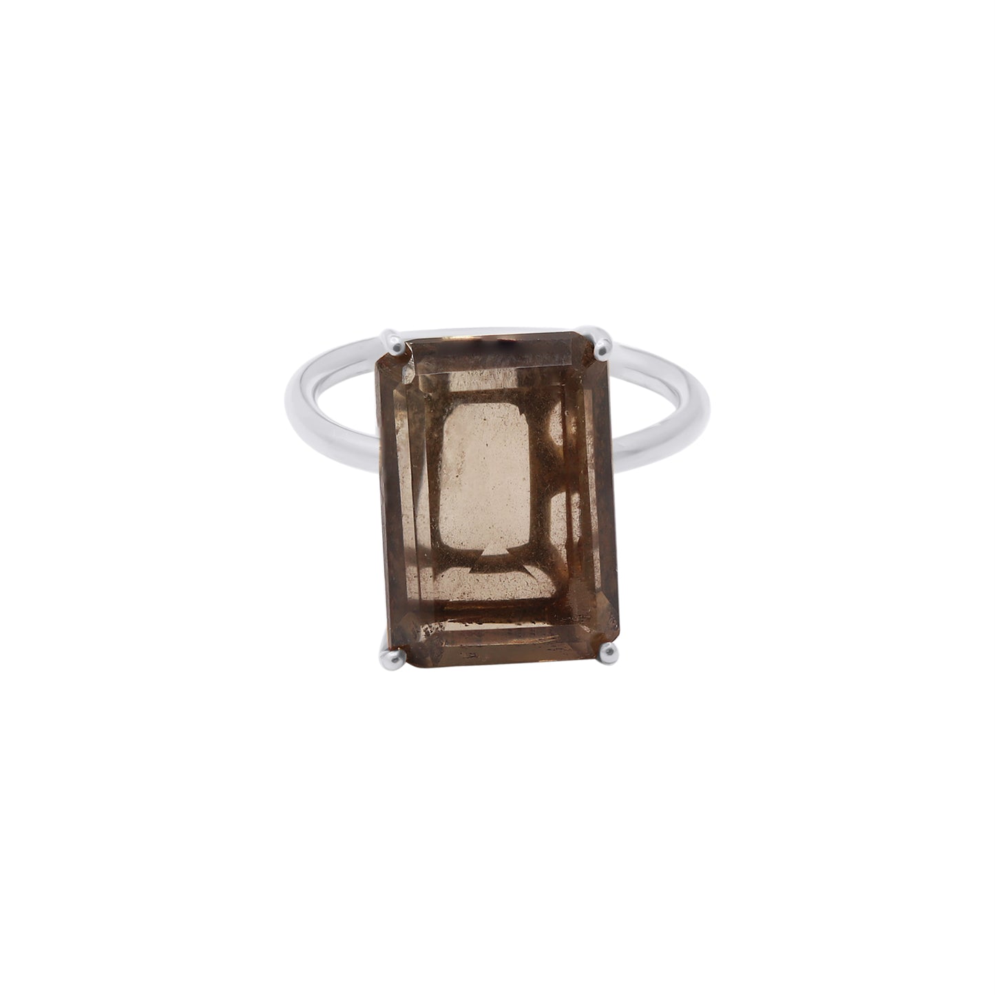 Natural Smoky Quartz Rectangle Cut Gemstone 14k Gold Ring