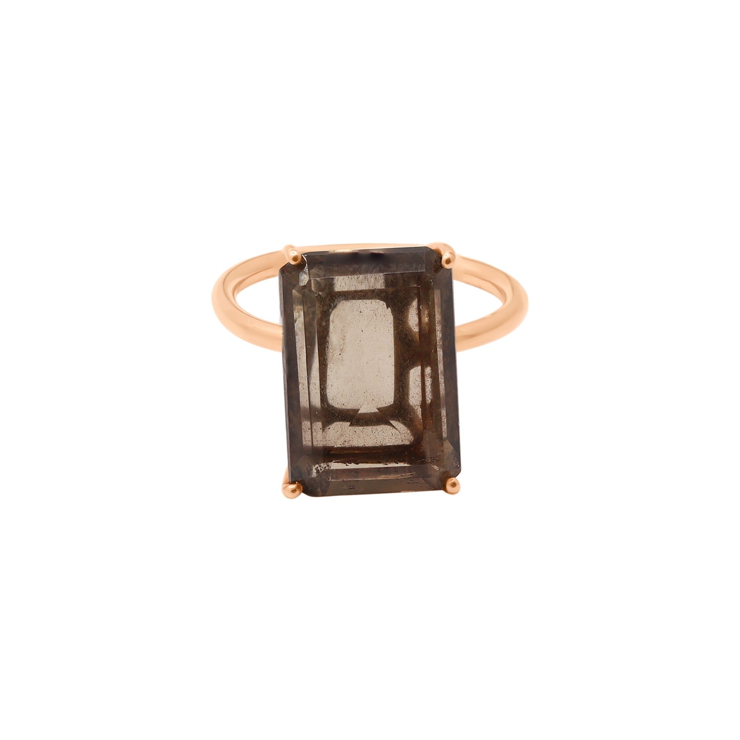 Natural Smoky Quartz Rectangle Cut Gemstone 14k Gold Ring