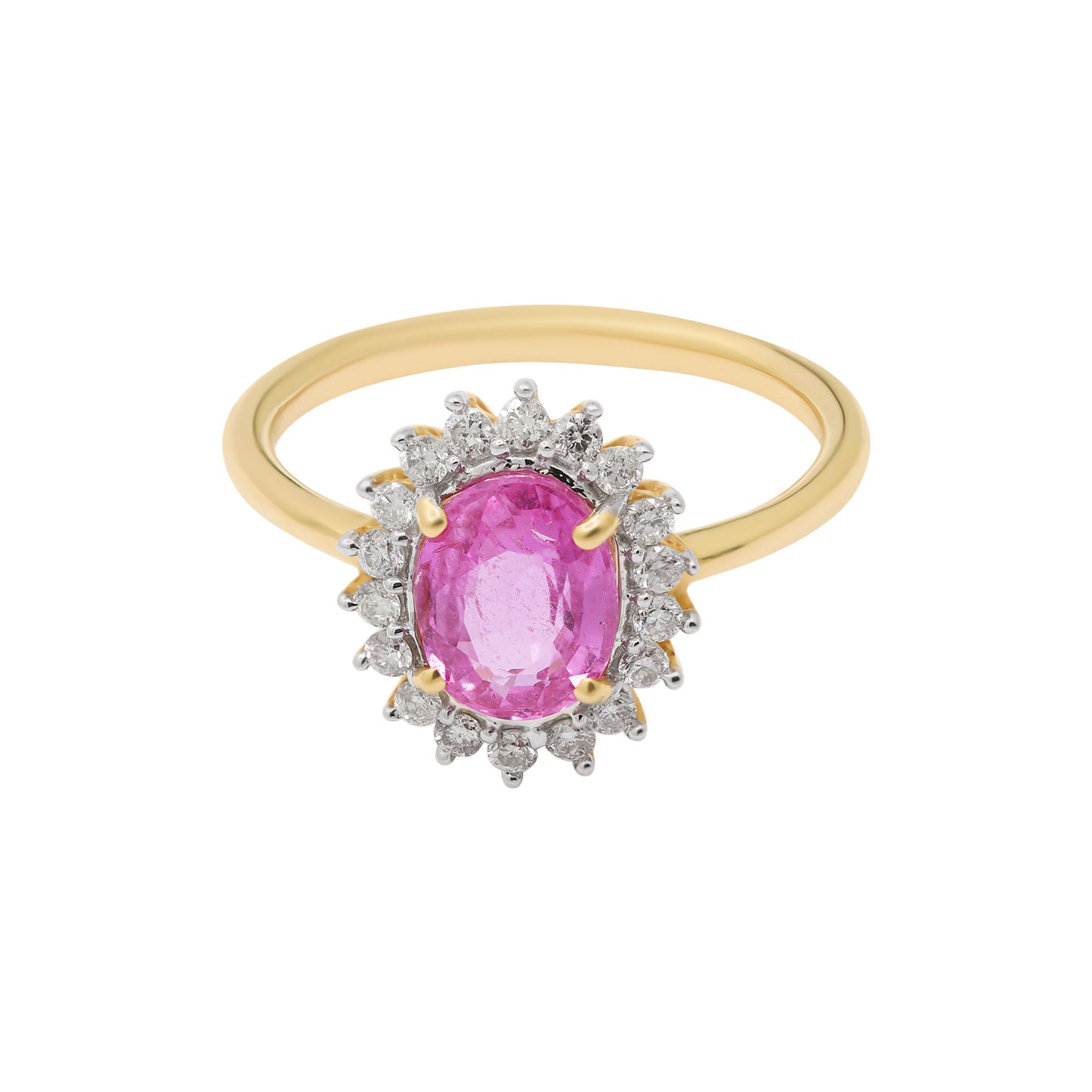 Natural Pink Sapphire And Diamond 14k Yellow Gold Ring