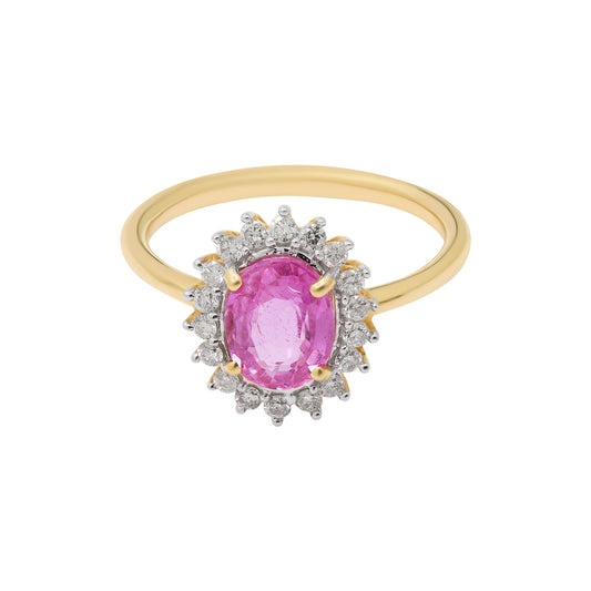Natural Pink Sapphire And Diamond 14k Yellow Gold Ring