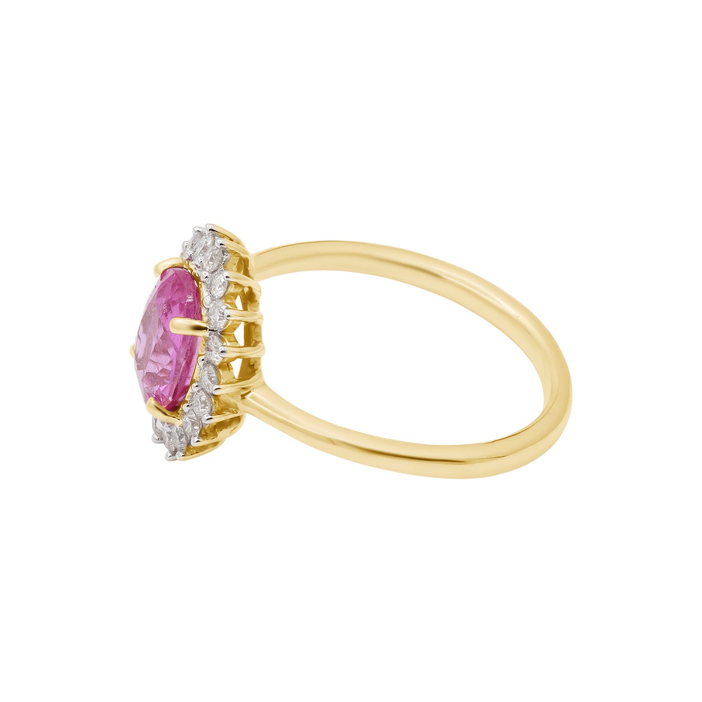 Natural Pink Sapphire And Diamond 14k Yellow Gold Ring