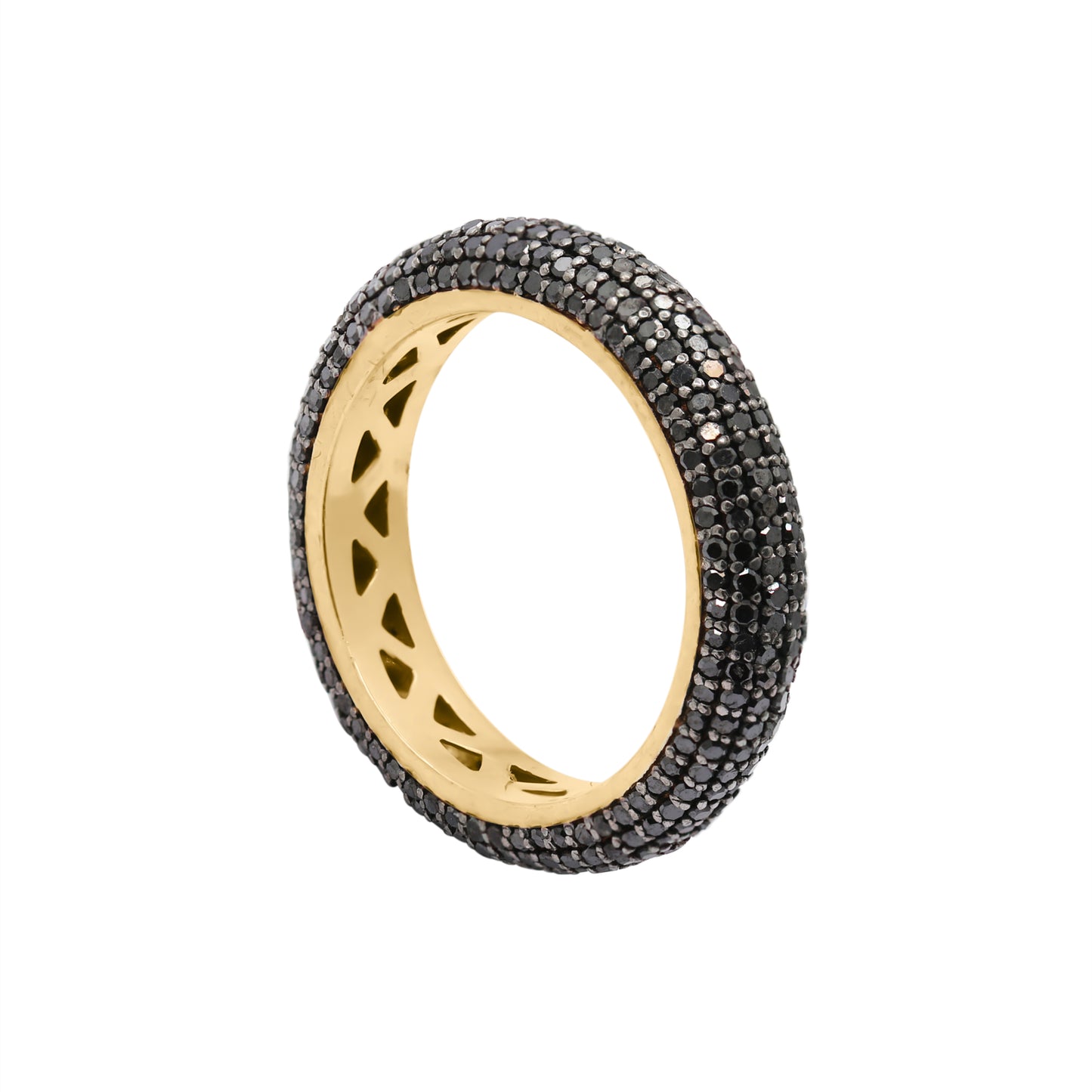 Natural Black Diamond Band 14k Yellow Gold Ring