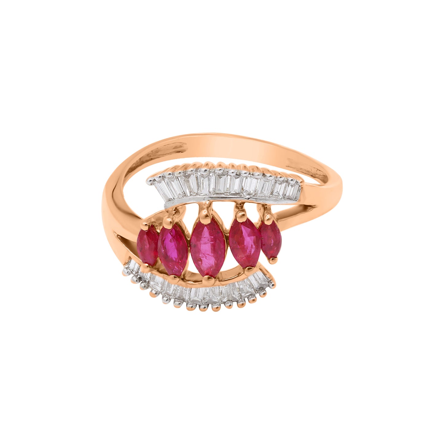 Natural Ruby And Diamond Yellow Gold Band Ring In 18k Yellow Gold