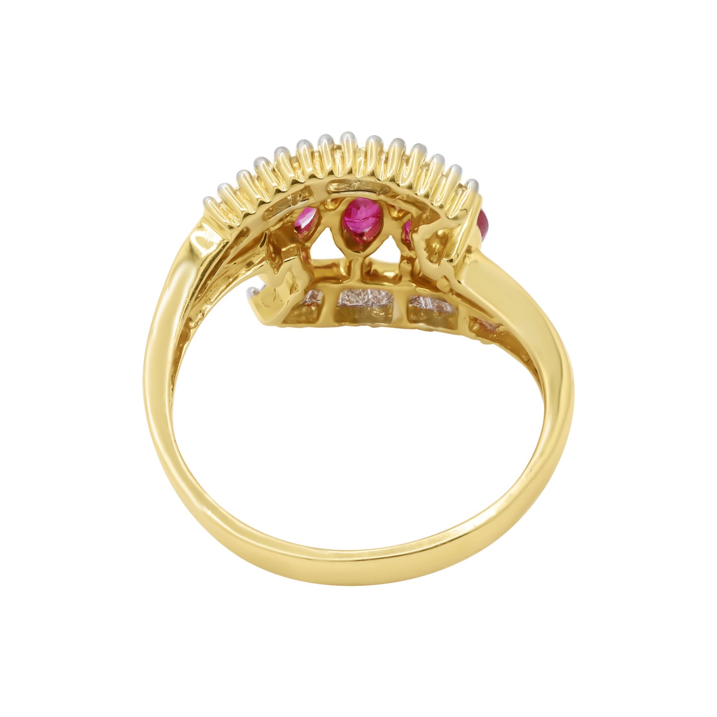 Natural Ruby And Diamond Yellow Gold Band Ring In 18k Yellow Gold