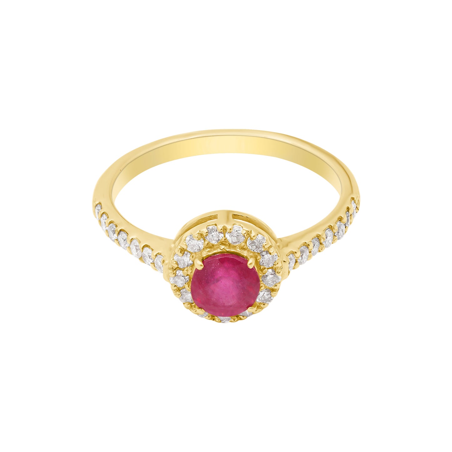 18k Yellow Gold Natural Round Ruby And Diamond Yellow Gold Ring