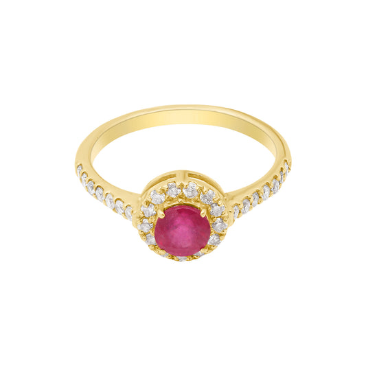 18k Yellow Gold Natural Round Ruby And Diamond Yellow Gold Ring