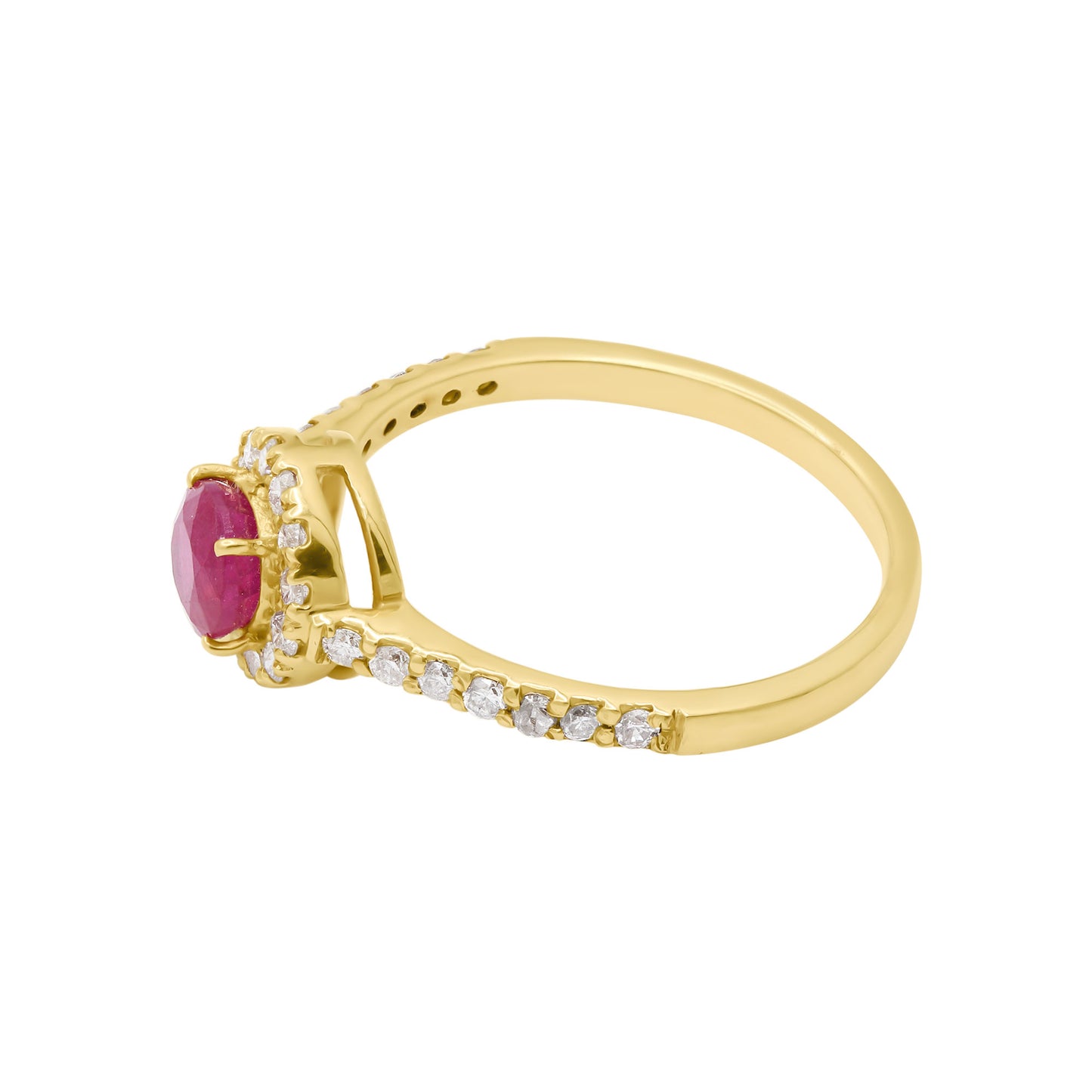 18k Yellow Gold Natural Round Ruby And Diamond Yellow Gold Ring