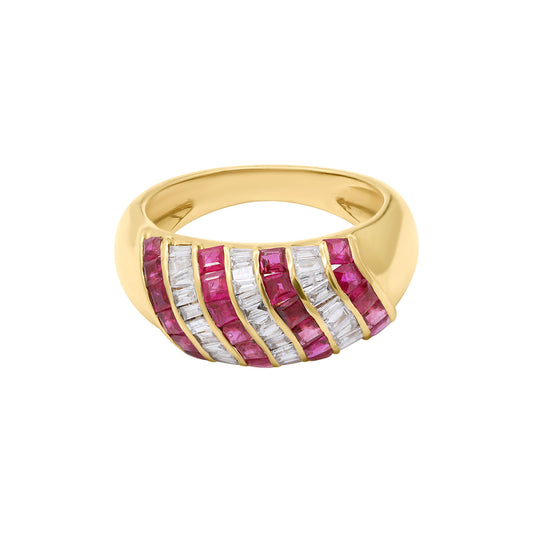 Precious Ruby With Diamond Gold Ring In 14k Yellow Gold