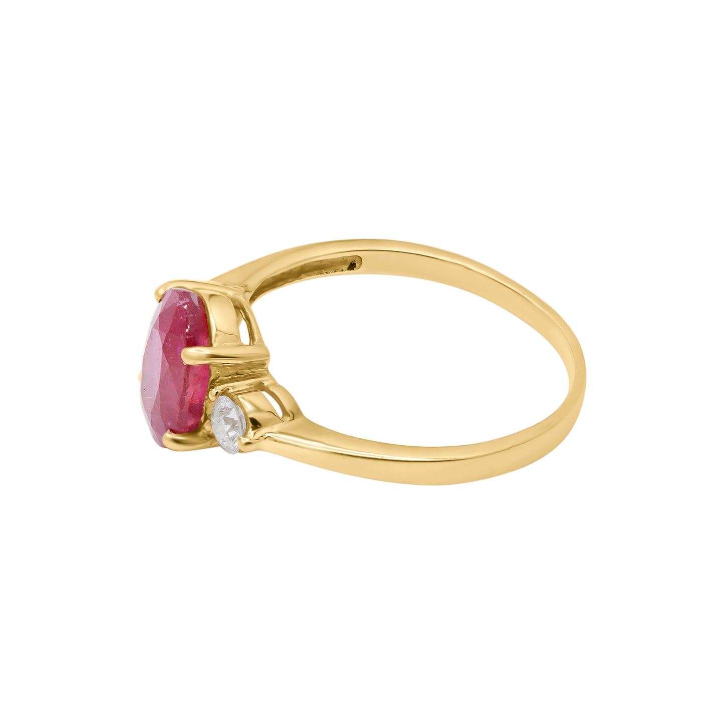 Natural Oval Shaped Ruby With Diamond Gold Ring In 14k Yellow Gold