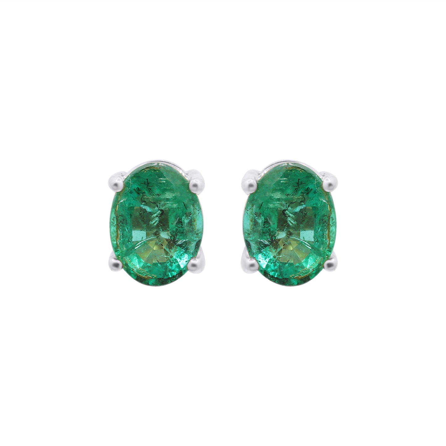 Natural Emerald Oval Cut Gemstone Stud Earrings In 14k Yellow Gold