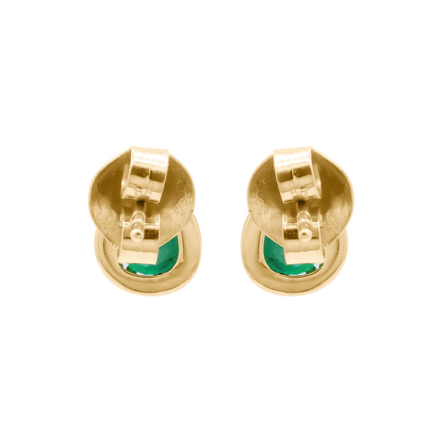 Pear Shaped Natural Emerald And Diamond Stud Earrings In 18k Yellow Gold
