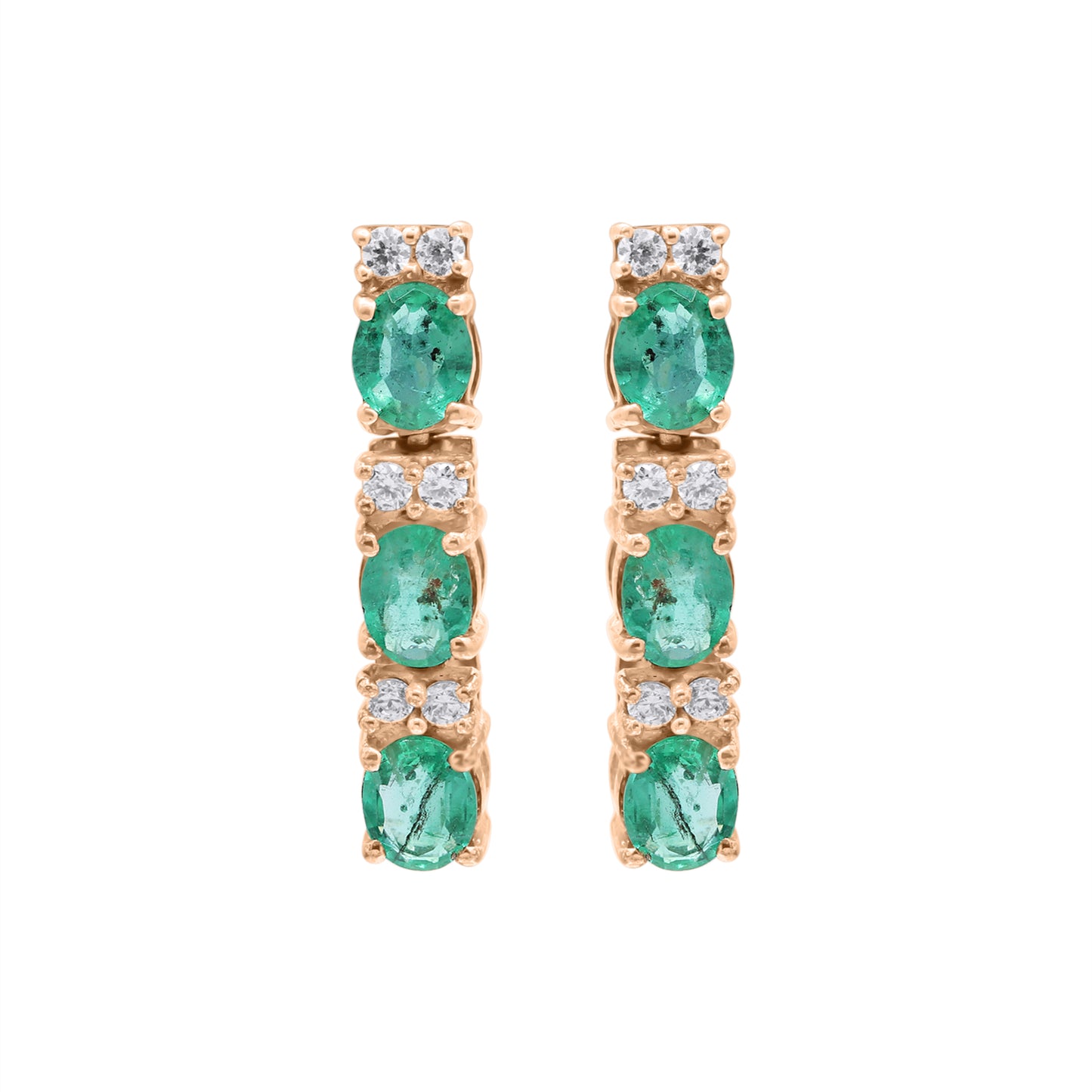 Natural Emerald With Diamond Drop Dangle Earring In 18k Gold