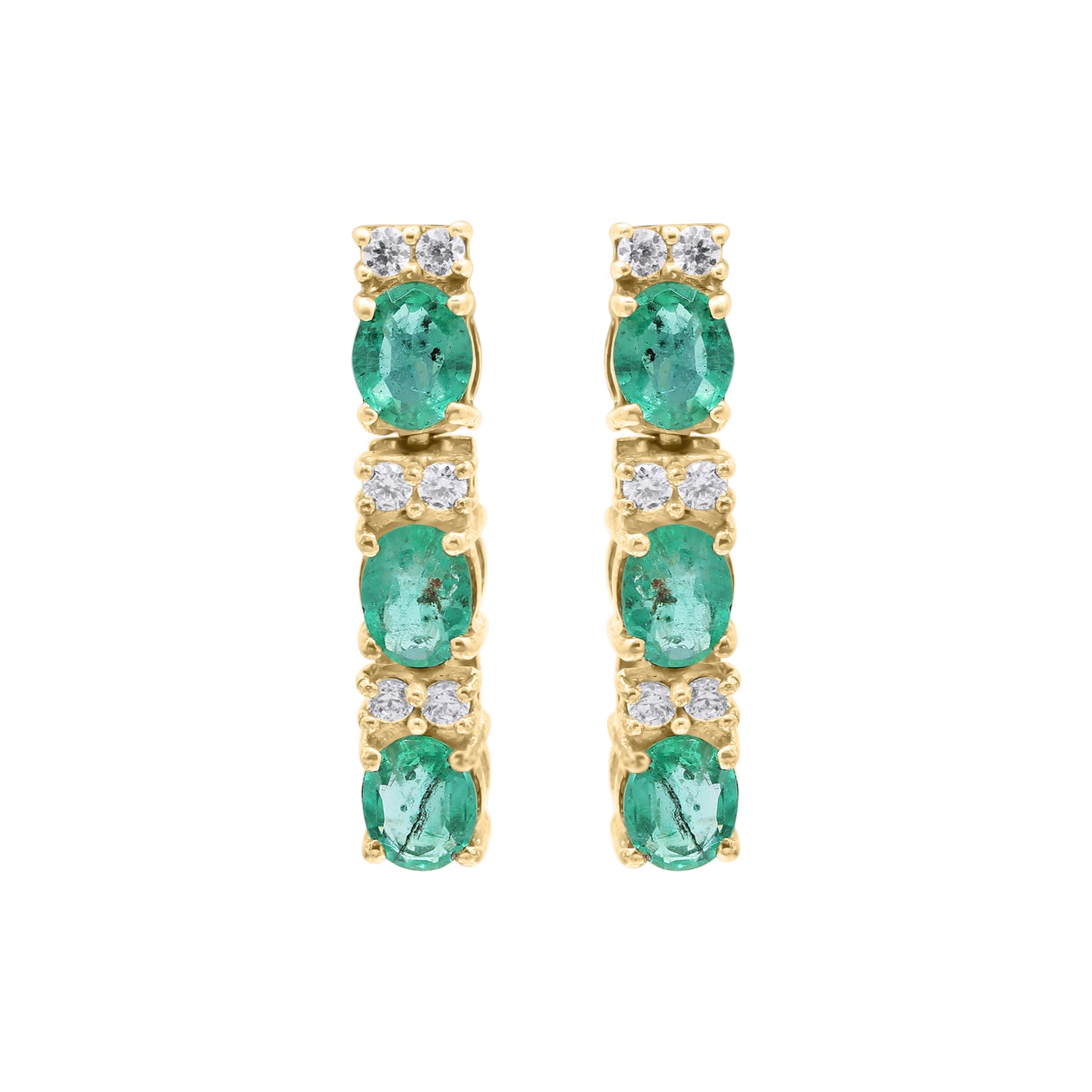 Natural Emerald With Diamond Drop Dangle Earring In 18k Gold