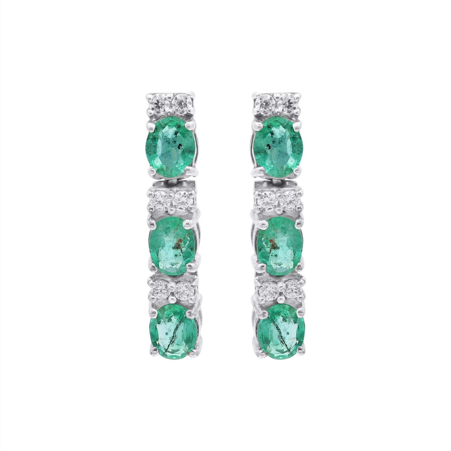 Natural Emerald With Diamond Drop Dangle Earring In 18k Gold