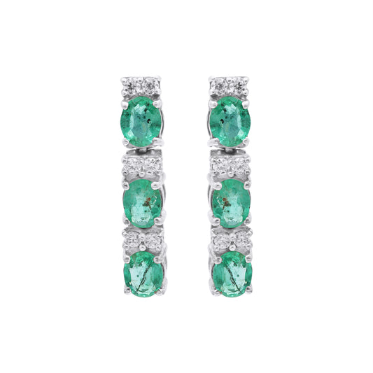 Natural Emerald With Diamond Drop Dangle Earring In 18k Gold