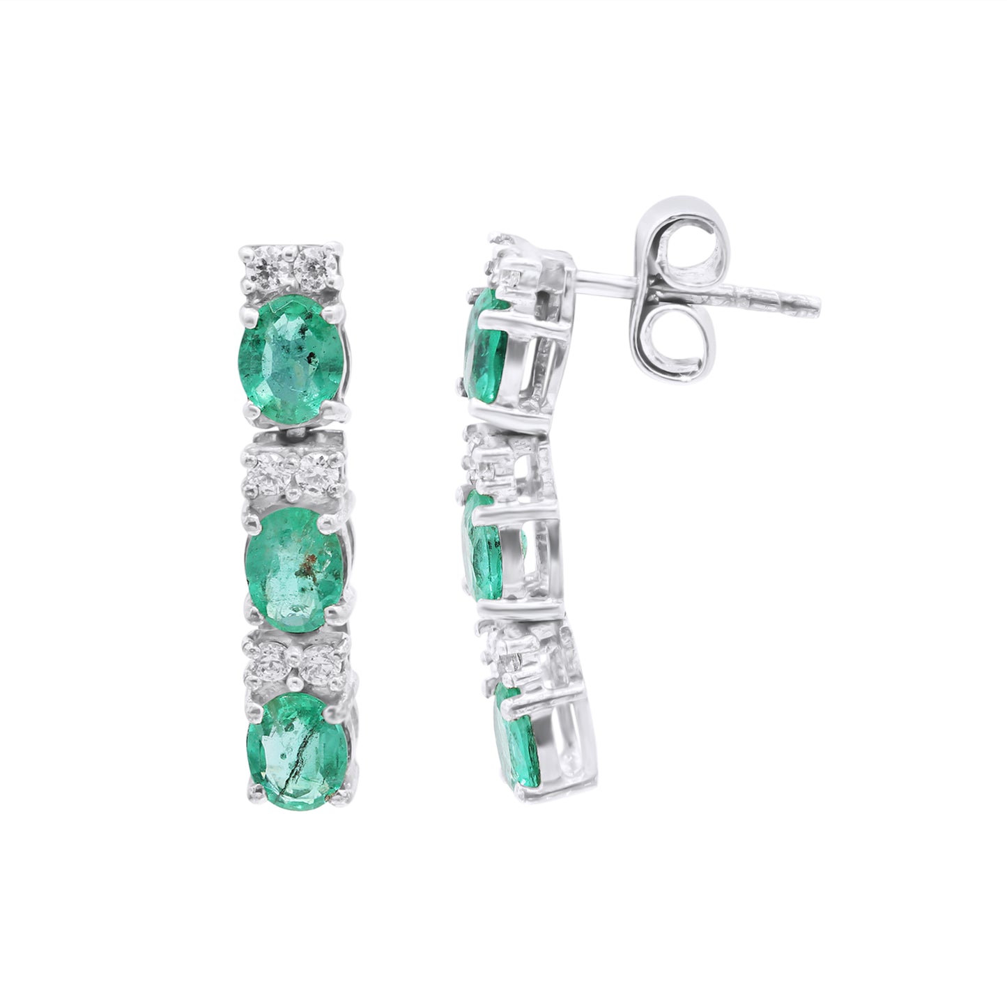 Natural Emerald With Diamond Drop Dangle Earring In 18k Gold