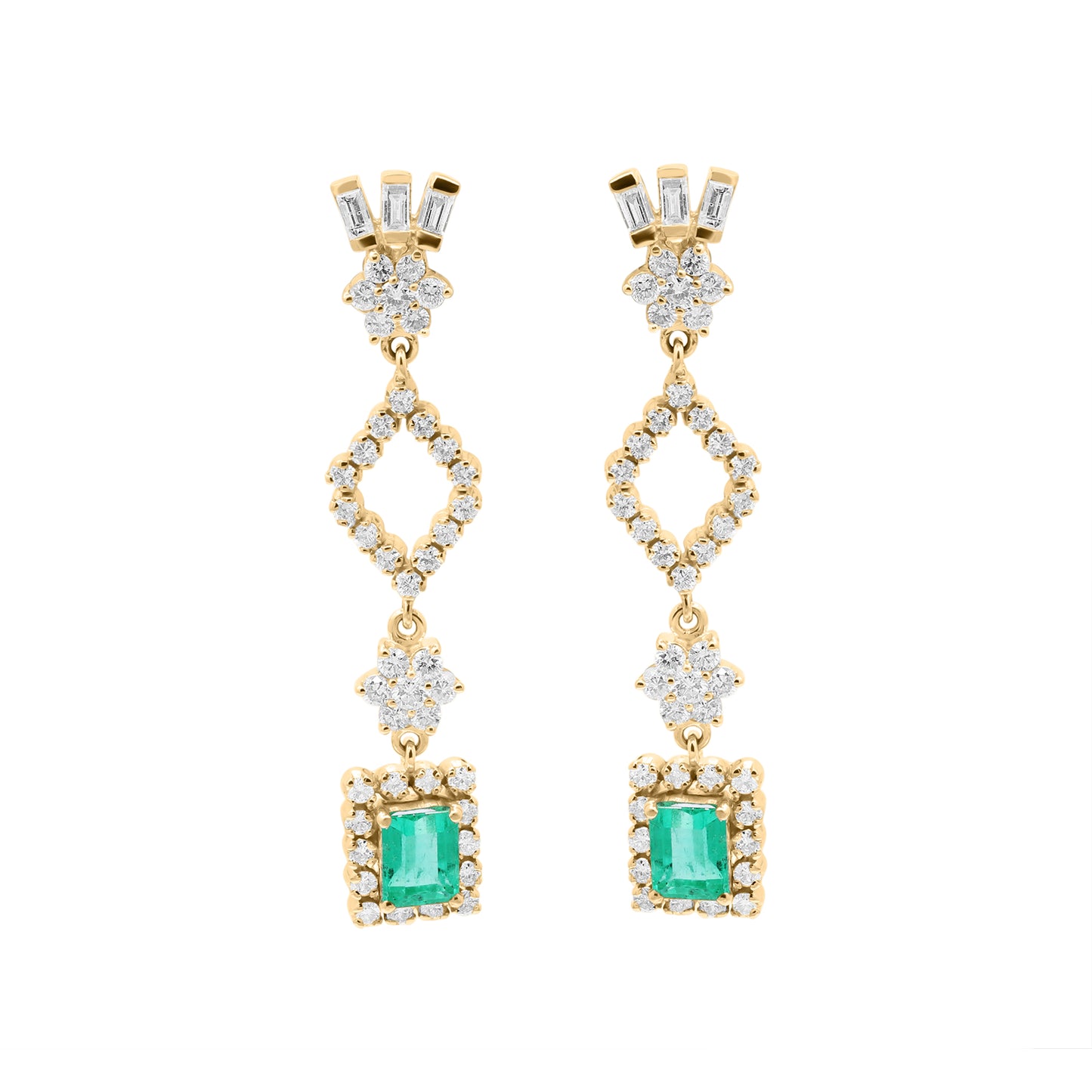 Natural Emerald And Diamond 18k White Gold Drop Dangle Earring