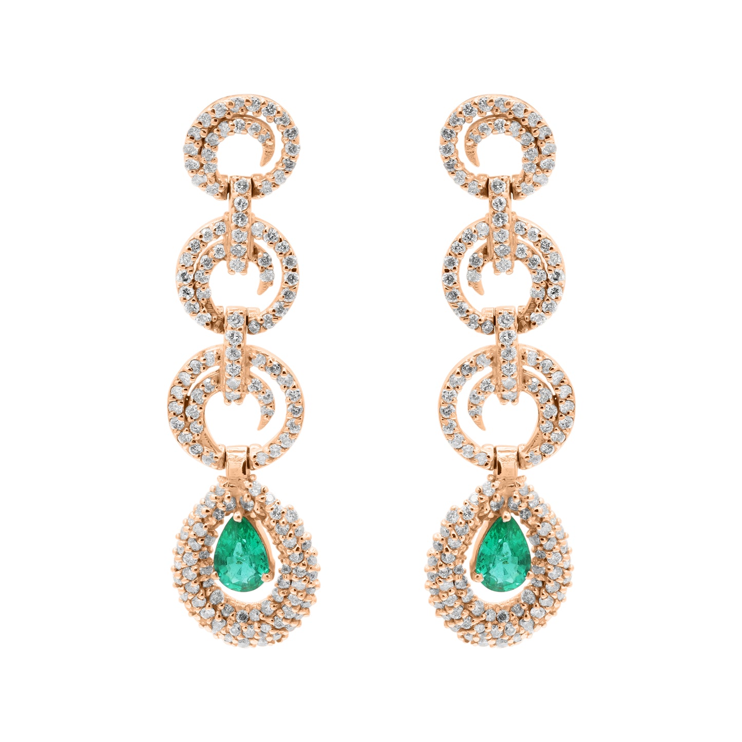 Pear Shaped Natural Emerald And Diamond Drop Dangle Earring In 18k White Gold