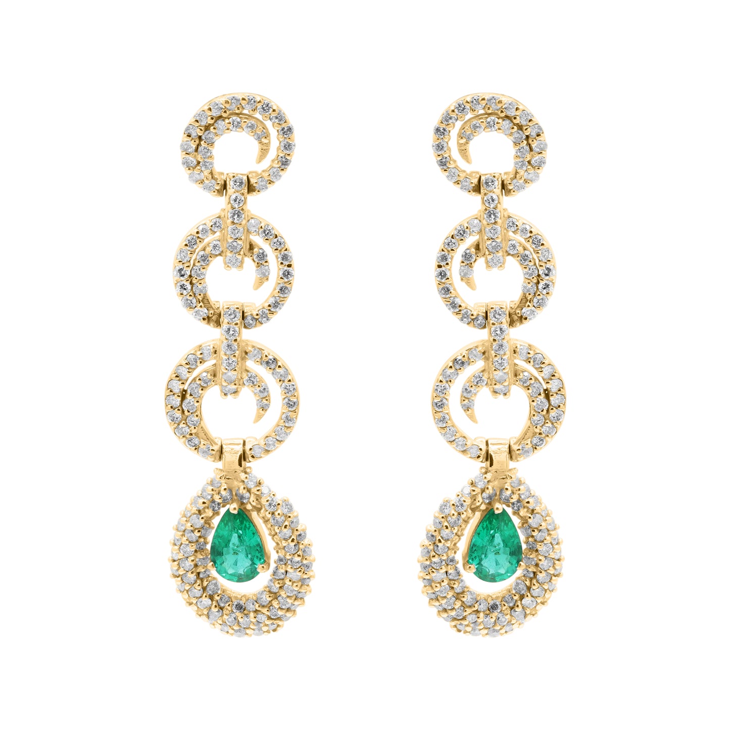 Pear Shaped Natural Emerald And Diamond Drop Dangle Earring In 18k White Gold
