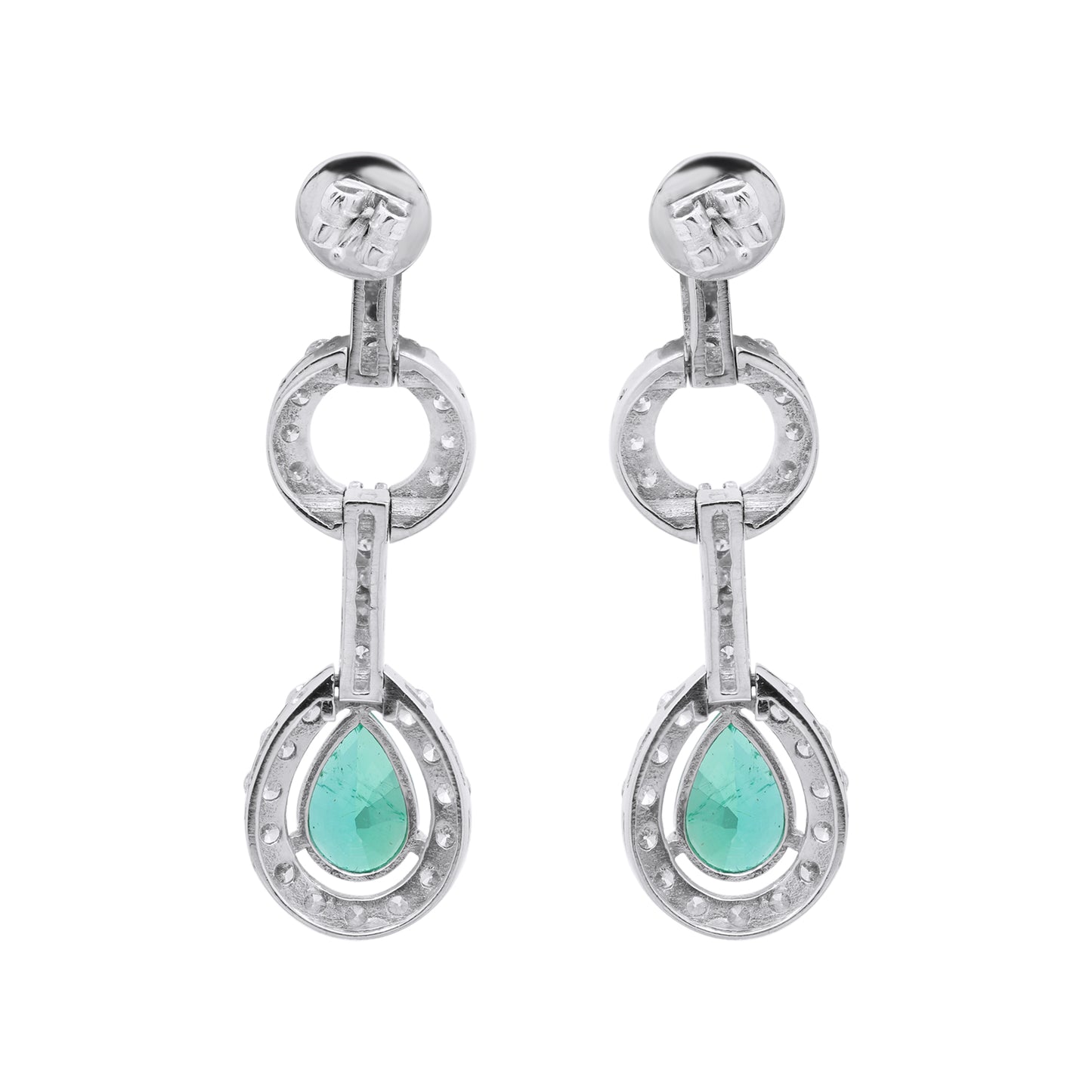 Pear Shaped Natural Emerald Gemstone With Diamond Dangle Earrings In 18k Yellow Gold