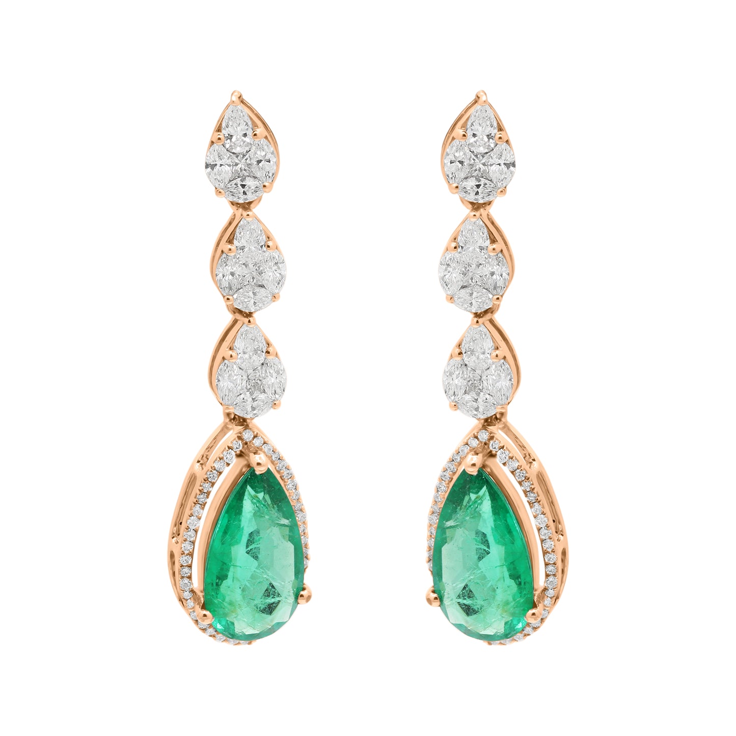 Pear Emerald With Diamond In 18k White Gold Earring