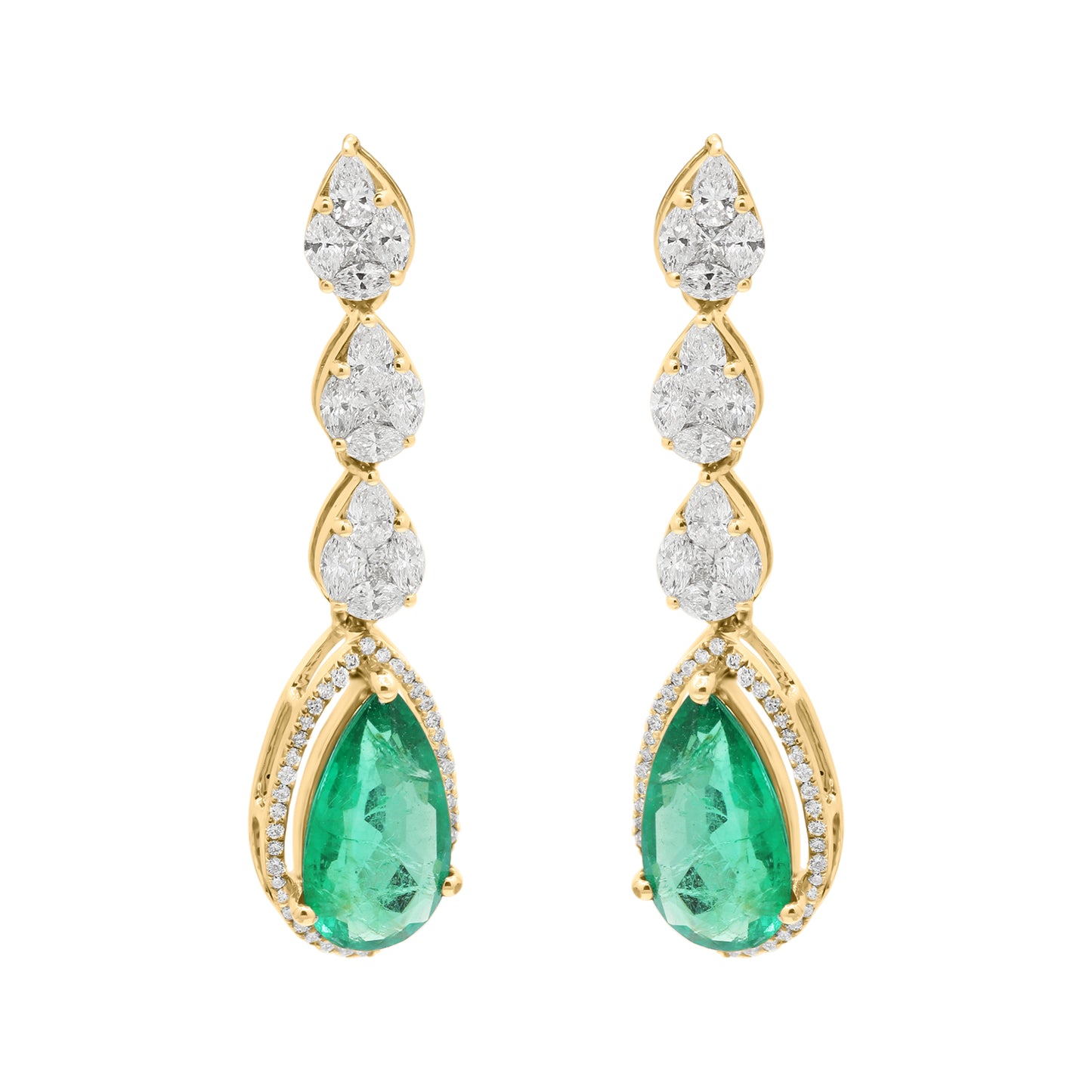 Pear Emerald With Diamond In 18k White Gold Earring